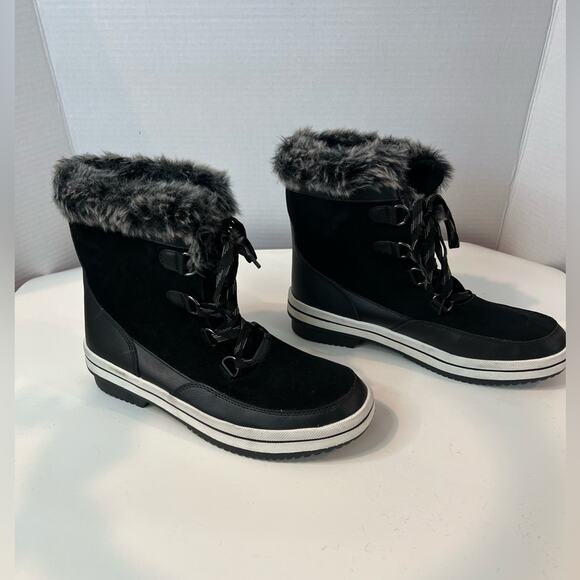NEW Amazon Essentials Mid Calf Snow Winter Black White Faux Fur Trim Boots 11 - Picture 3 of 9